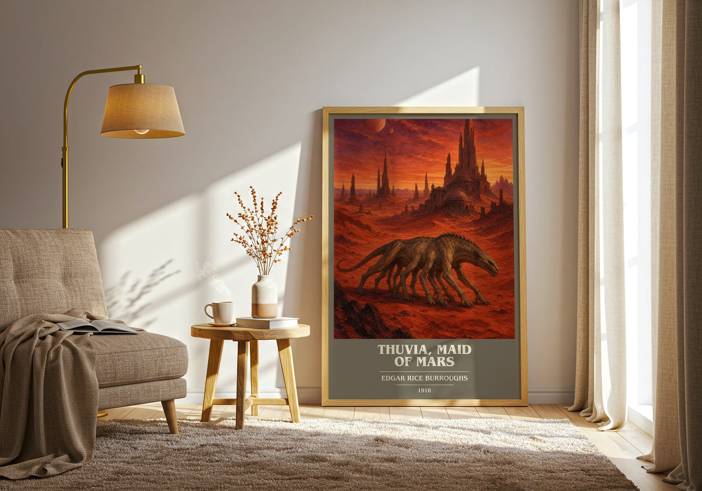 Thuvia, Maid Of Mars book cover print on bookshelf – Edgar Rice Burroughs fan gift