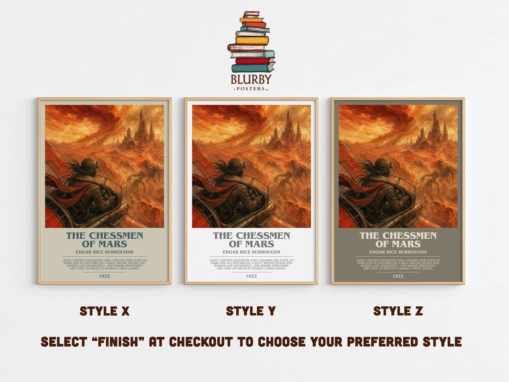 The Chessmen Of Mars bookish print in frame leaning in hallway – sci fi wall art