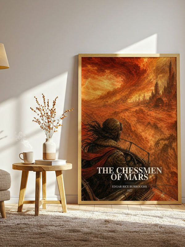 The Chessmen Of Mars watercolour print in frame leaning in hallway – sci fi wall art