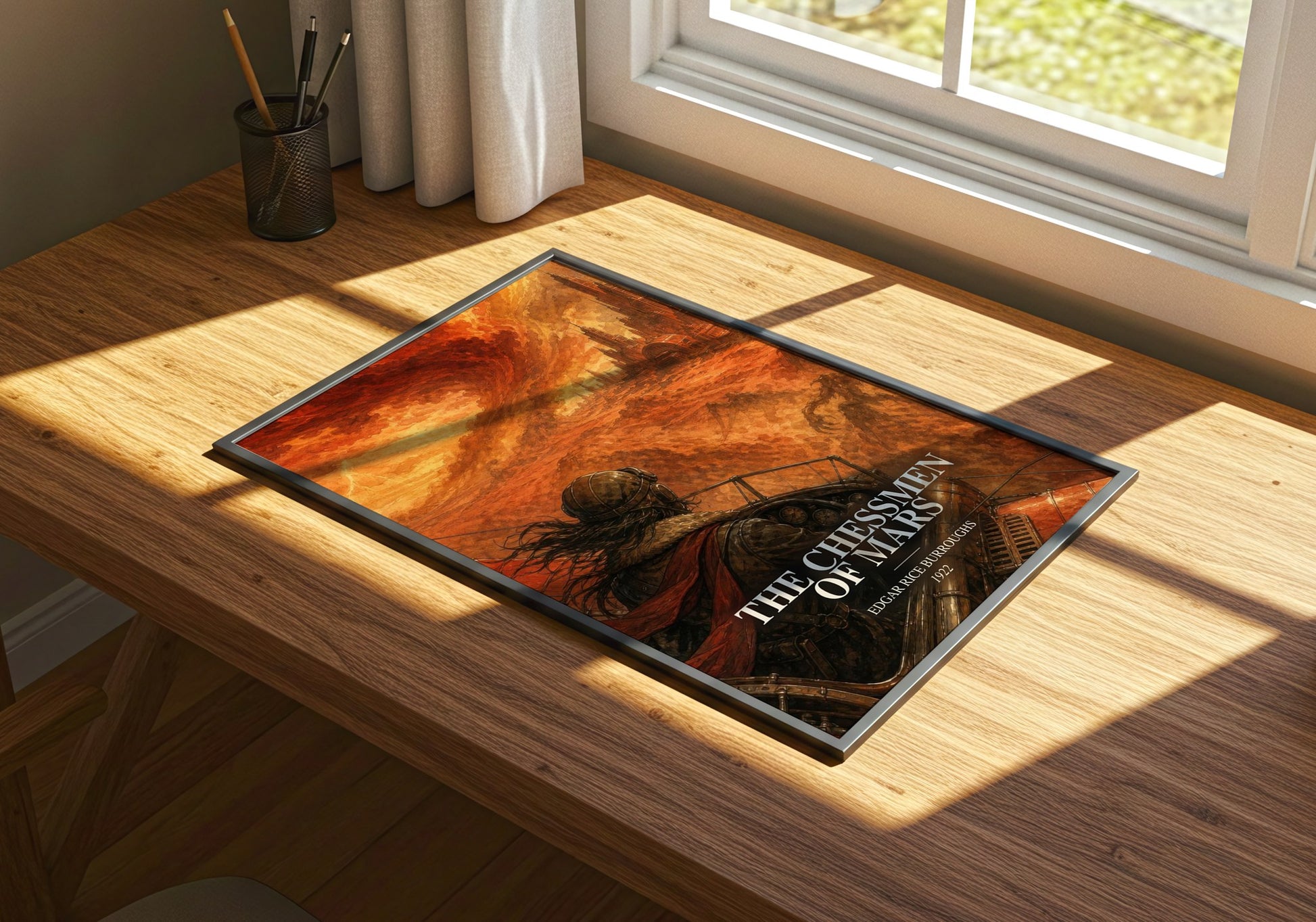 The Chessmen Of Mars watercolour book poster framed on wall – sci fi wall art