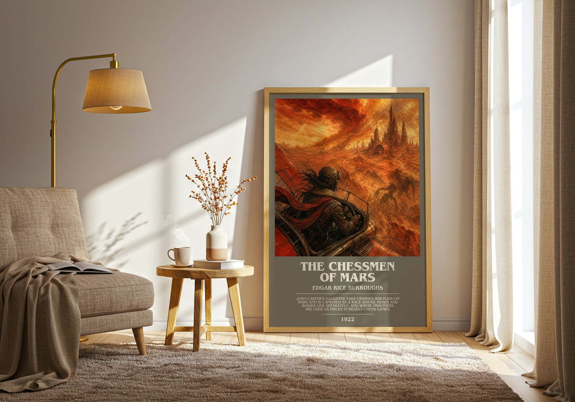 The Chessmen Of Mars bookish print on bookshelf – Edgar Rice Burroughs fan gift