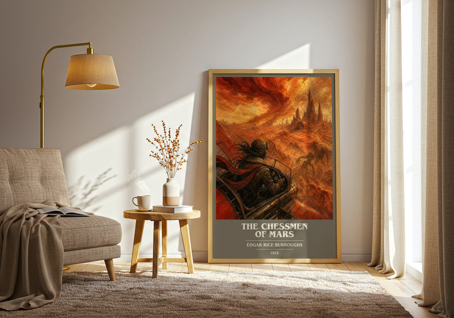 The Chessmen Of Mars book cover print on bookshelf – Edgar Rice Burroughs fan gift