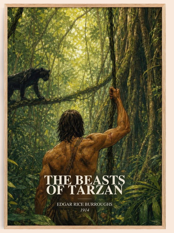 The Beasts Of Tarzan watercolour book poster by Edgar Rice Burroughs – framed literary art print