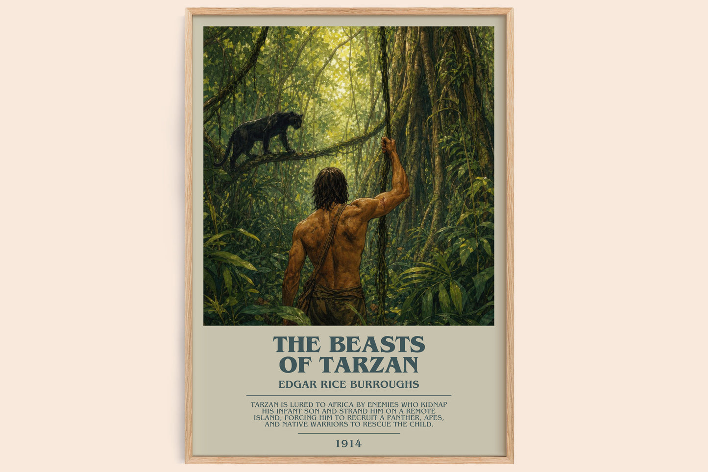 The Beasts Of Tarzan bookish book poster by Edgar Rice Burroughs – framed literary art print