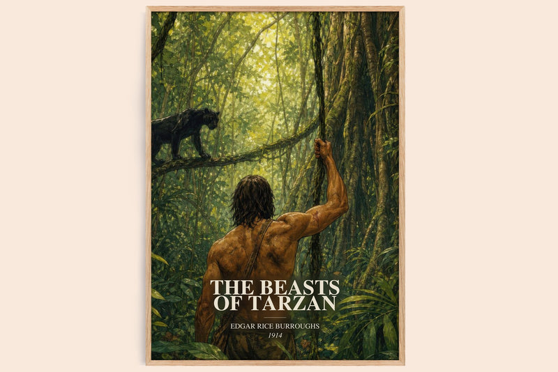 The Beasts Of Tarzan watercolour book poster by Edgar Rice Burroughs – framed literary art print