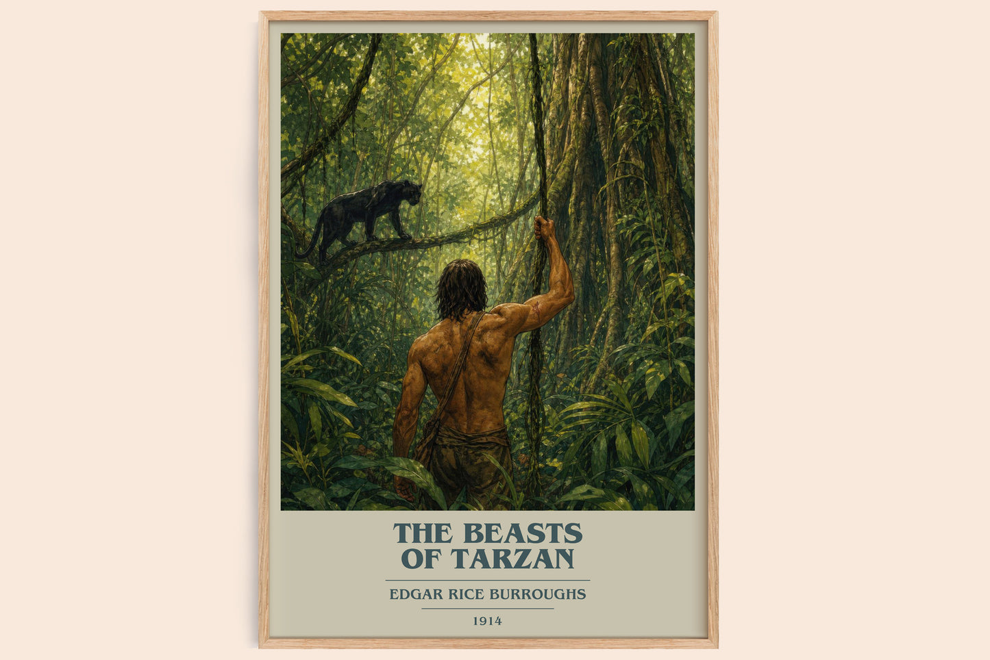 The Beasts Of Tarzan book cover book poster by Edgar Rice Burroughs – framed literary art print