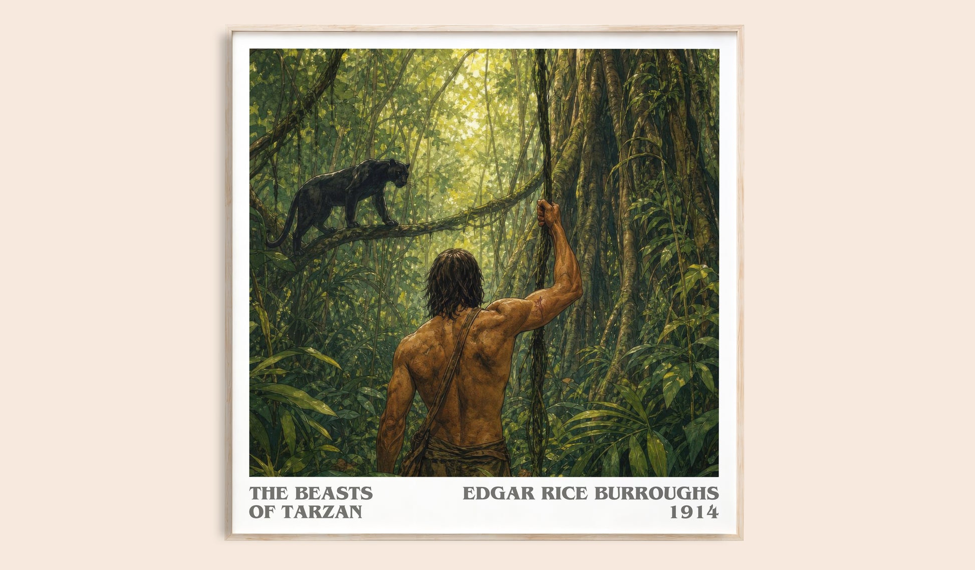 The Beasts Of Tarzan literary book poster by Edgar Rice Burroughs – framed literary art print