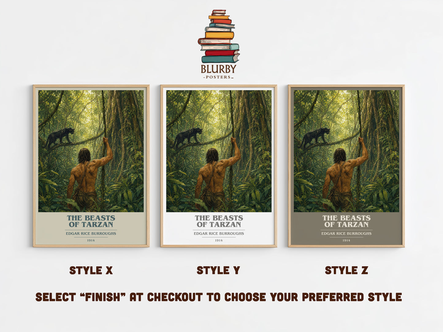 The Beasts Of Tarzan book cover print in frame leaning in hallway – adventure wall art