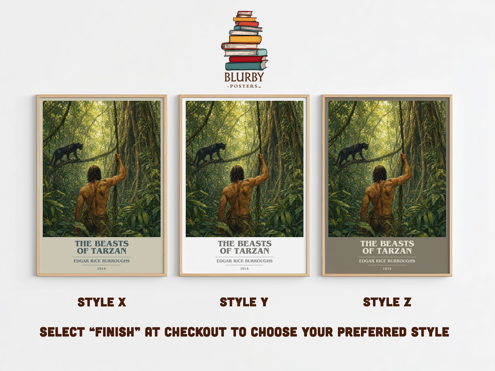 The Beasts Of Tarzan book cover print in frame leaning in hallway – adventure wall art