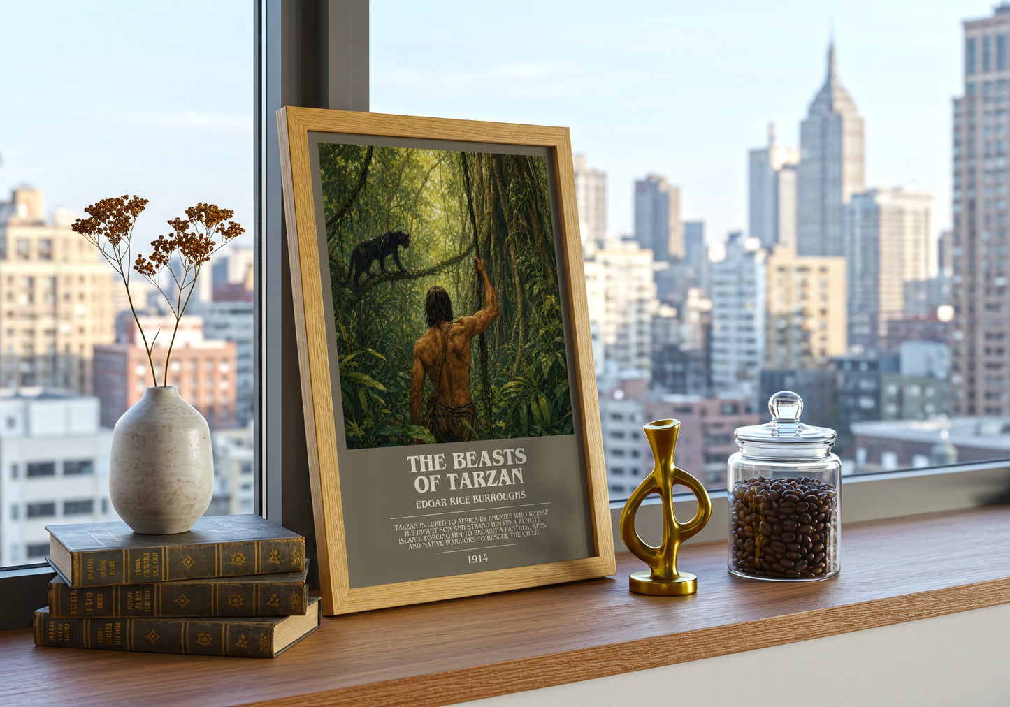 The Beasts Of Tarzan bookish print framed by window – literary home decor