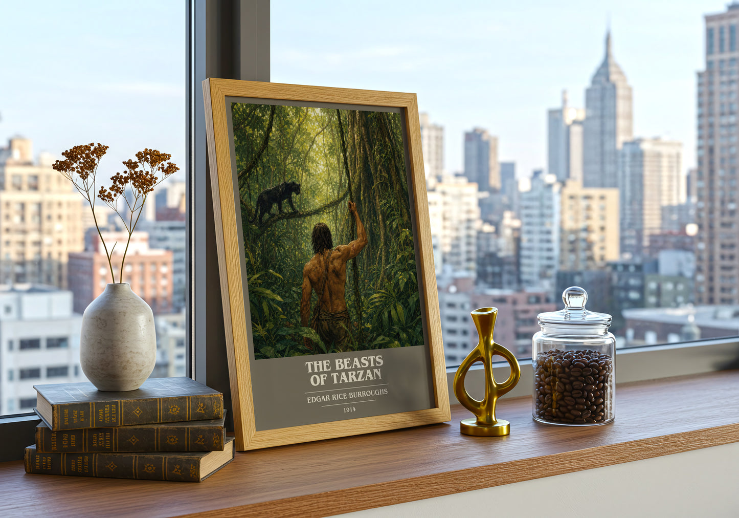The Beasts Of Tarzan book cover print framed by window – literary home decor
