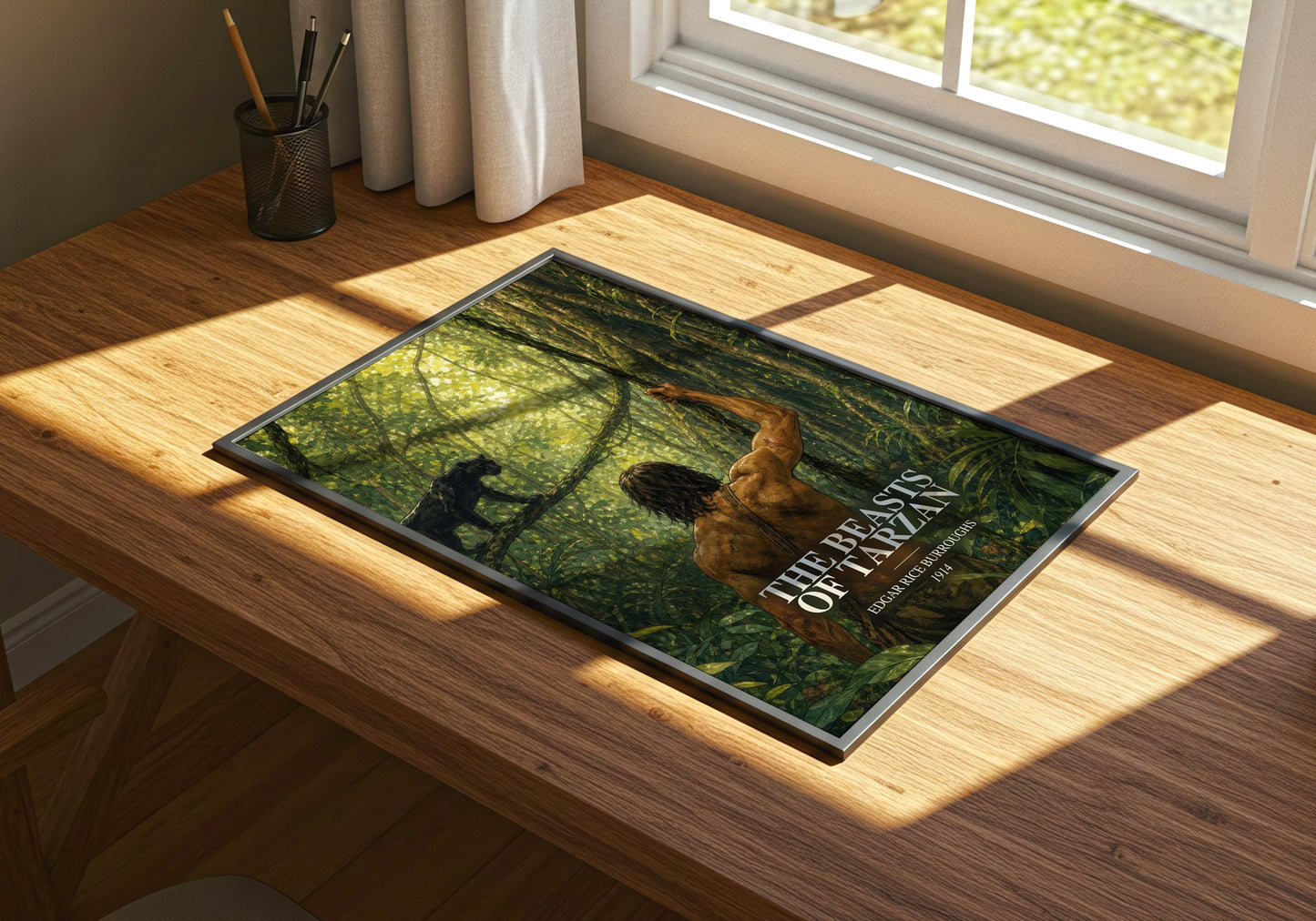 The Beasts Of Tarzan watercolour book poster framed on wall – adventure wall art