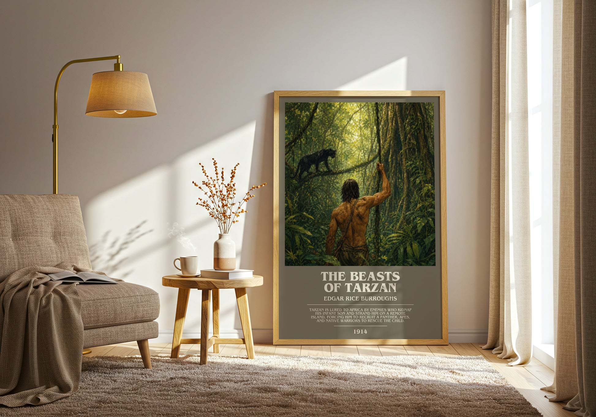 The Beasts Of Tarzan bookish print on bookshelf – Edgar Rice Burroughs fan gift