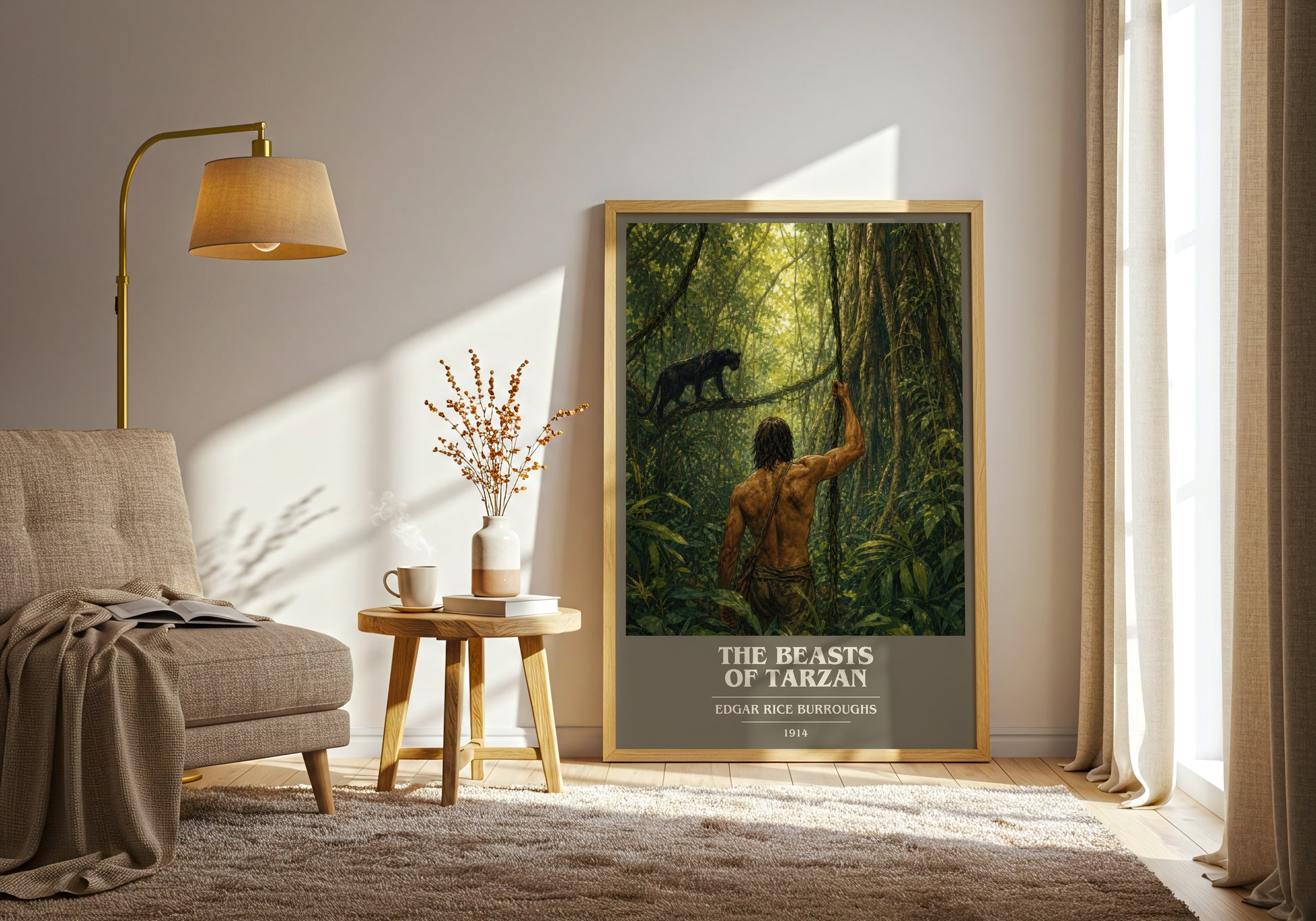 The Beasts Of Tarzan book cover print on bookshelf – Edgar Rice Burroughs fan gift