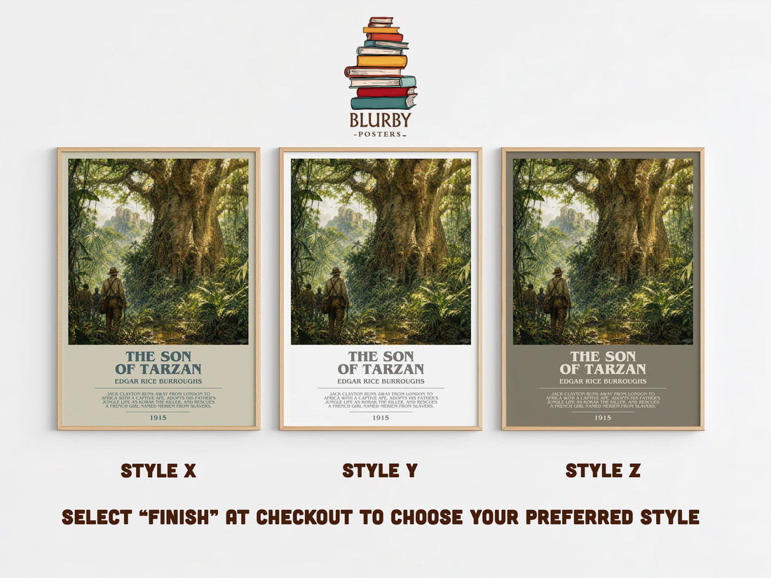 The Son Of Tarzan bookish print in frame leaning in hallway – adventure wall art (mockup)