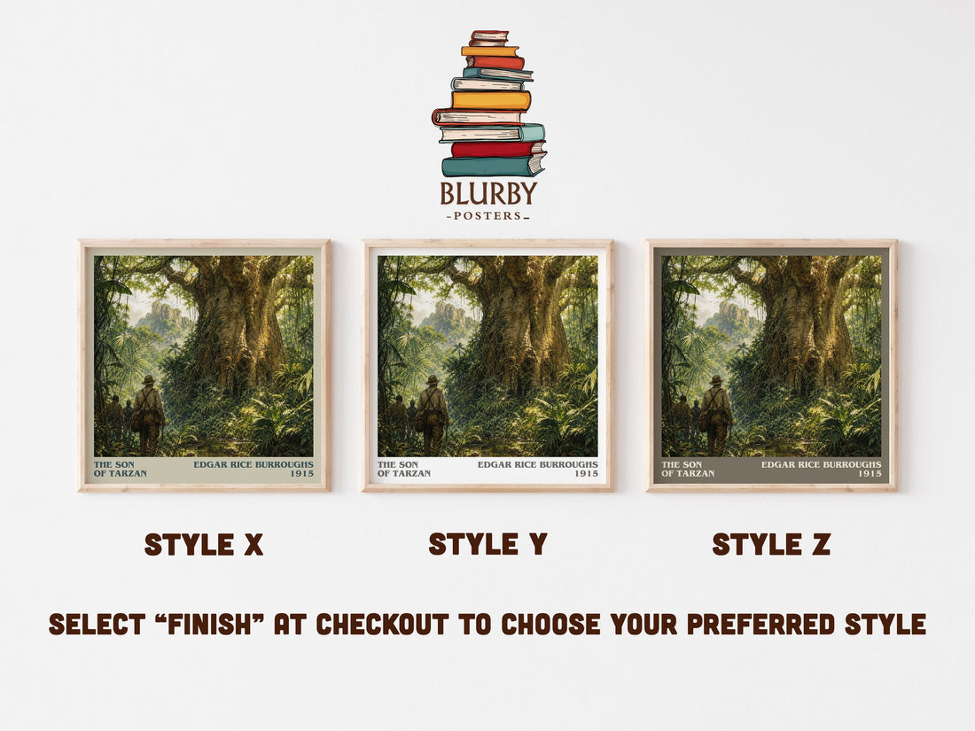 The Son Of Tarzan literary print in frame leaning in hallway – adventure wall art (mockup)