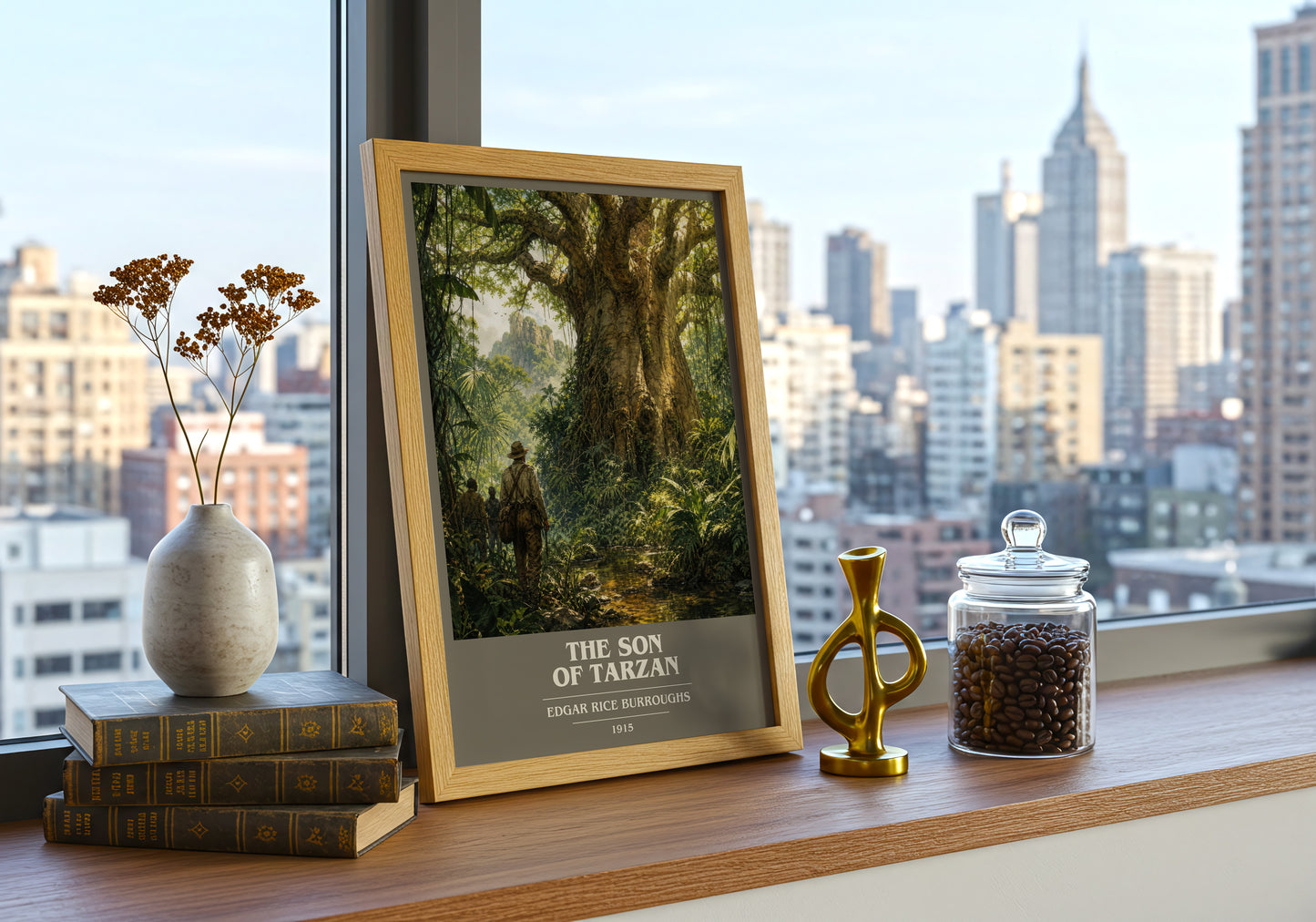 The Son Of Tarzan book cover print framed by window – literary home decor
