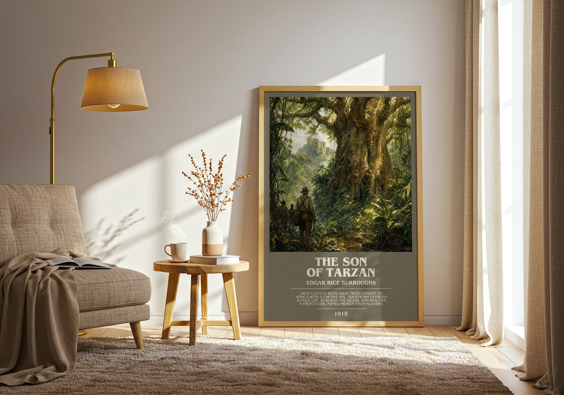 The Son Of Tarzan bookish print on bookshelf – Edgar Rice Burroughs fan gift