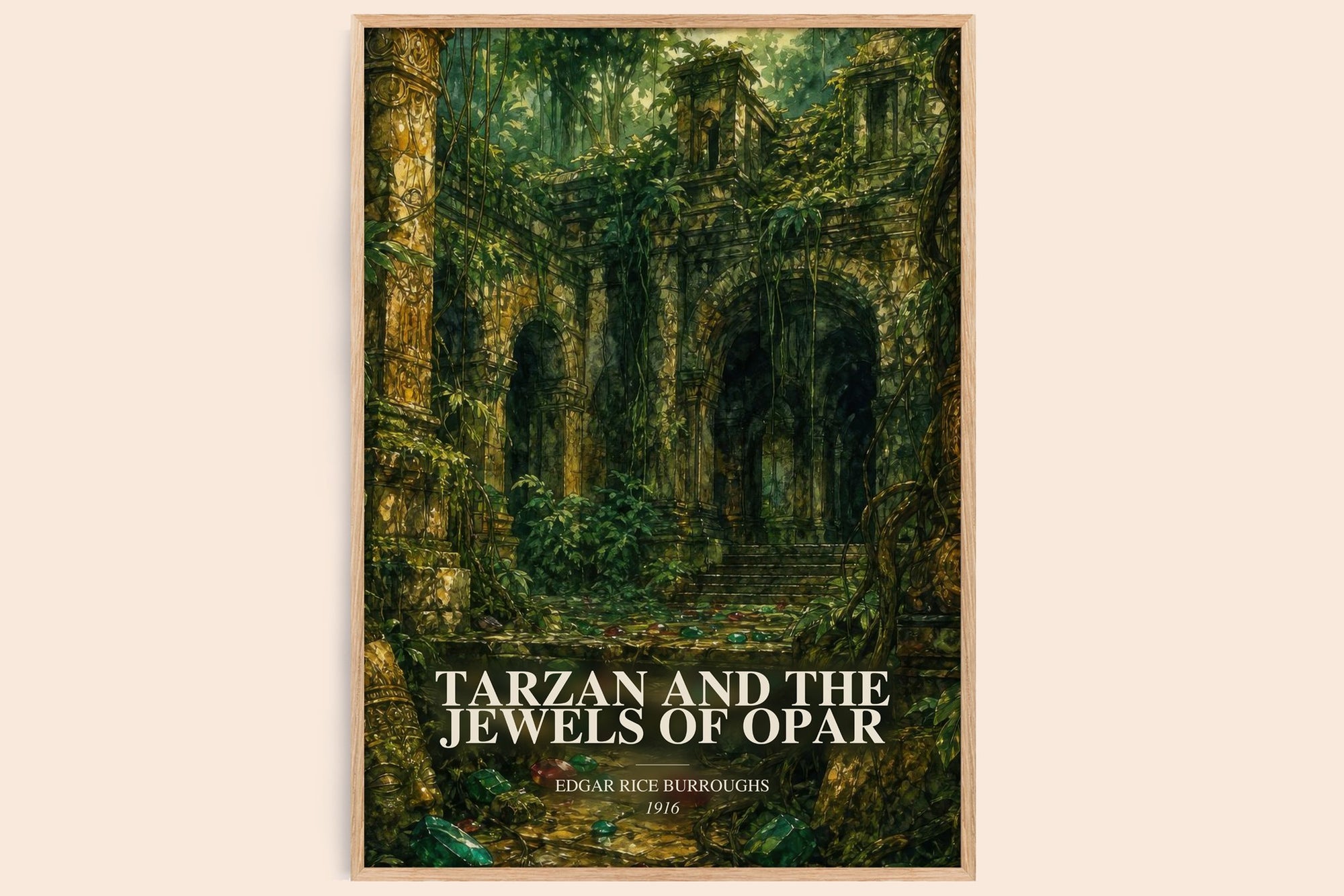 Tarzan And The Jewels Of Opar watercolour book poster by Edgar Rice Burroughs – framed literary art print