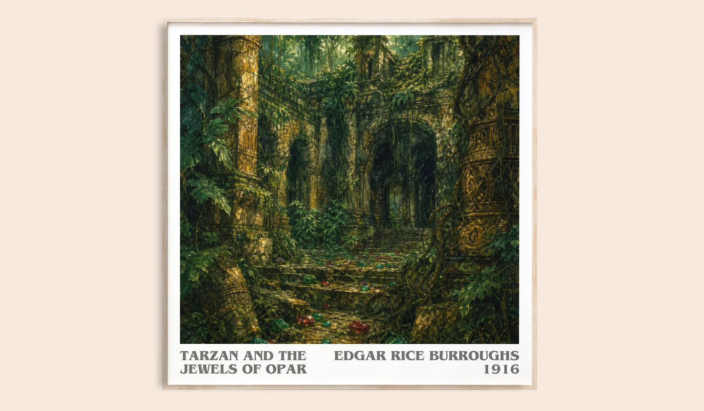 Tarzan And The Jewels Of Opar literary book poster by Edgar Rice Burroughs – framed literary art print