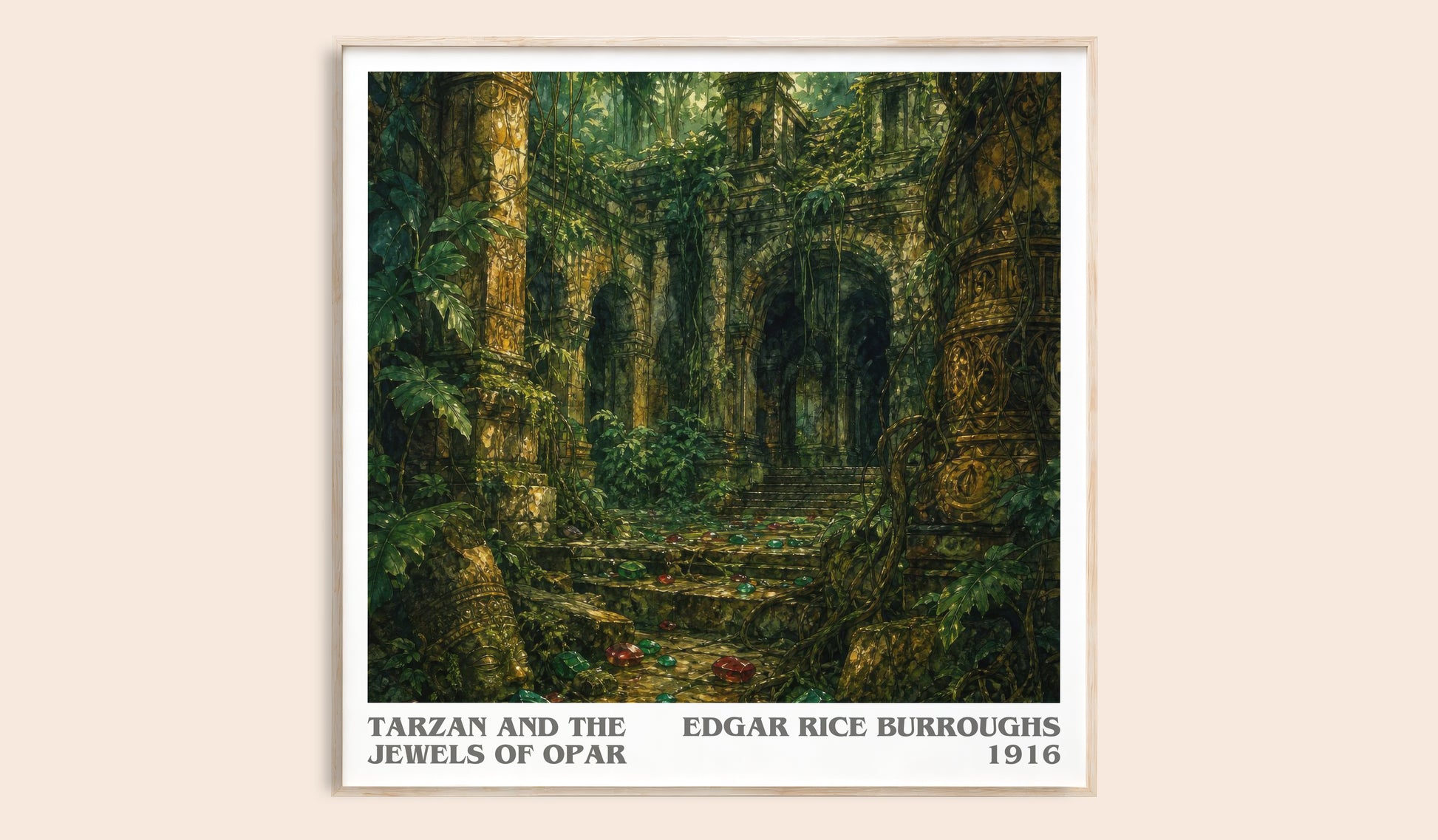 Tarzan And The Jewels Of Opar literary book poster by Edgar Rice Burroughs – framed literary art print