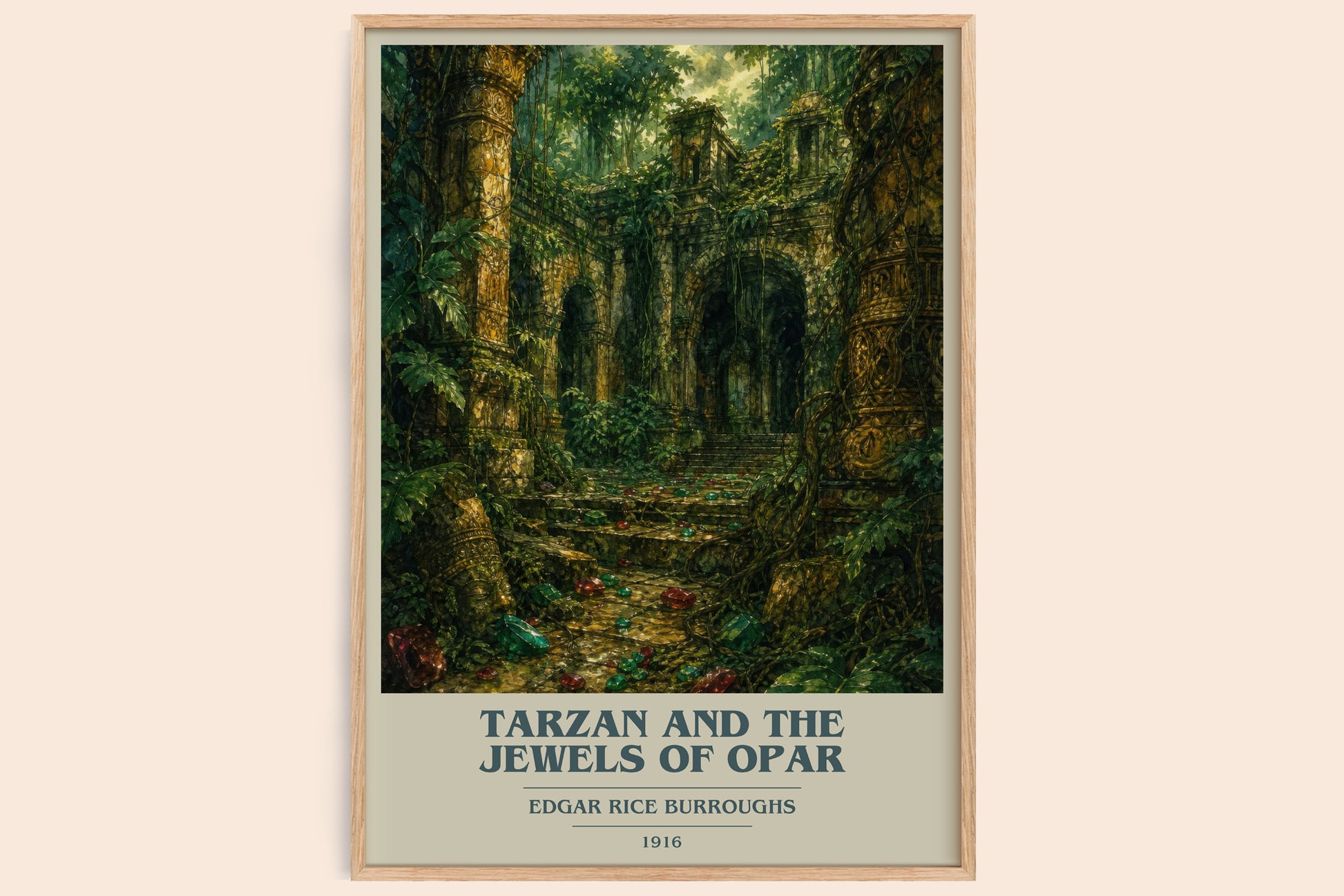 Tarzan And The Jewels Of Opar book cover book poster by Edgar Rice Burroughs – framed literary art print