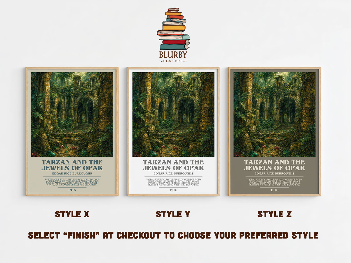 Tarzan And The Jewels Of Opar bookish print in frame leaning in hallway – adventure wall art