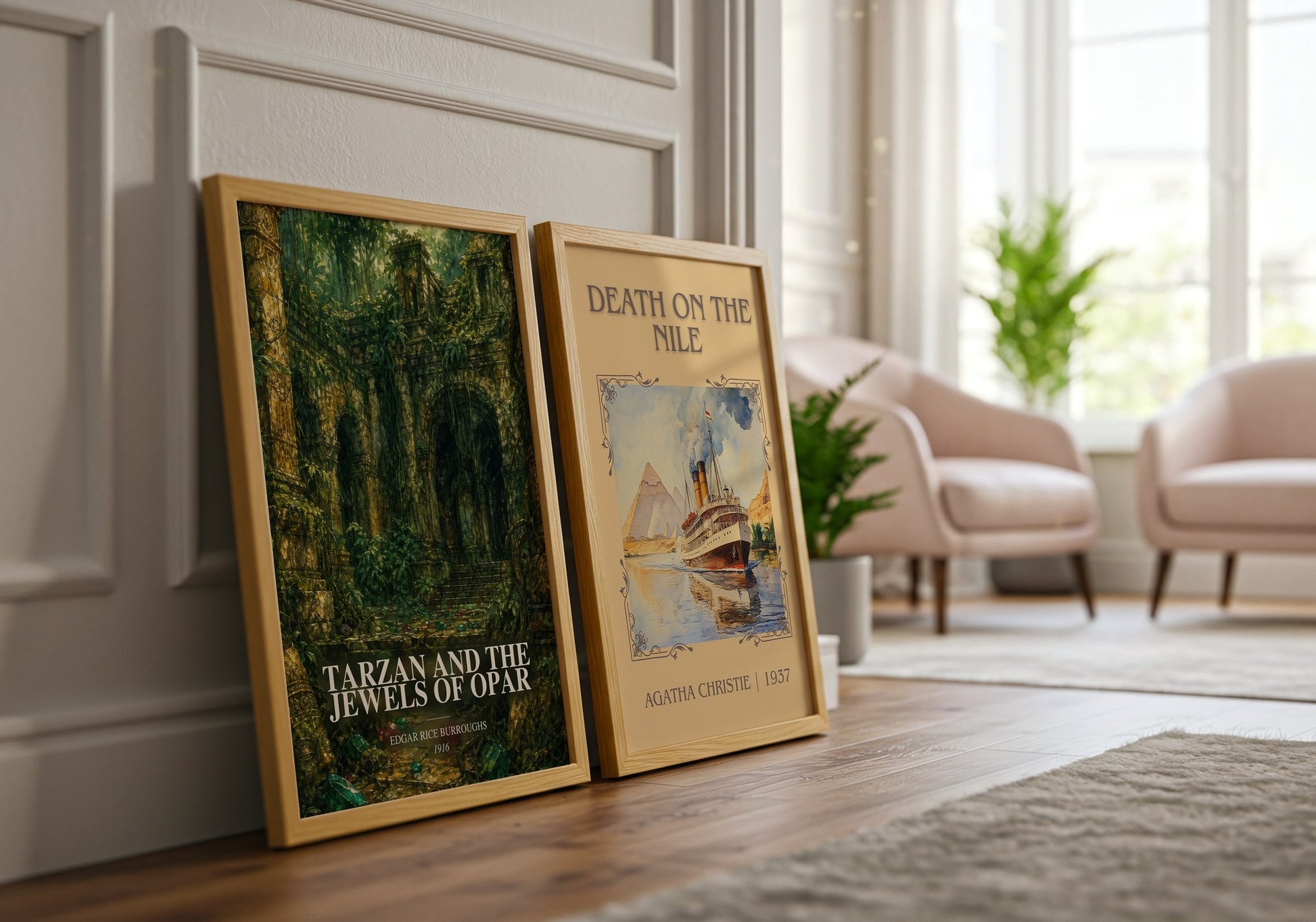 Tarzan And The Jewels Of Opar watercolour print framed by window – literary home decor