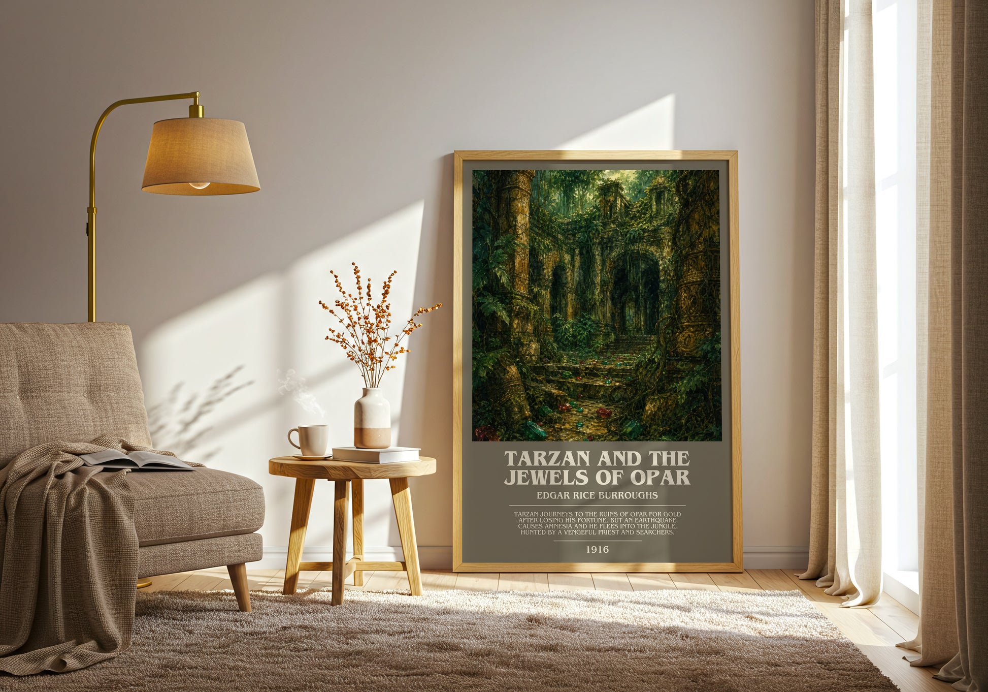 Tarzan And The Jewels Of Opar bookish print on bookshelf – Edgar Rice Burroughs fan gift