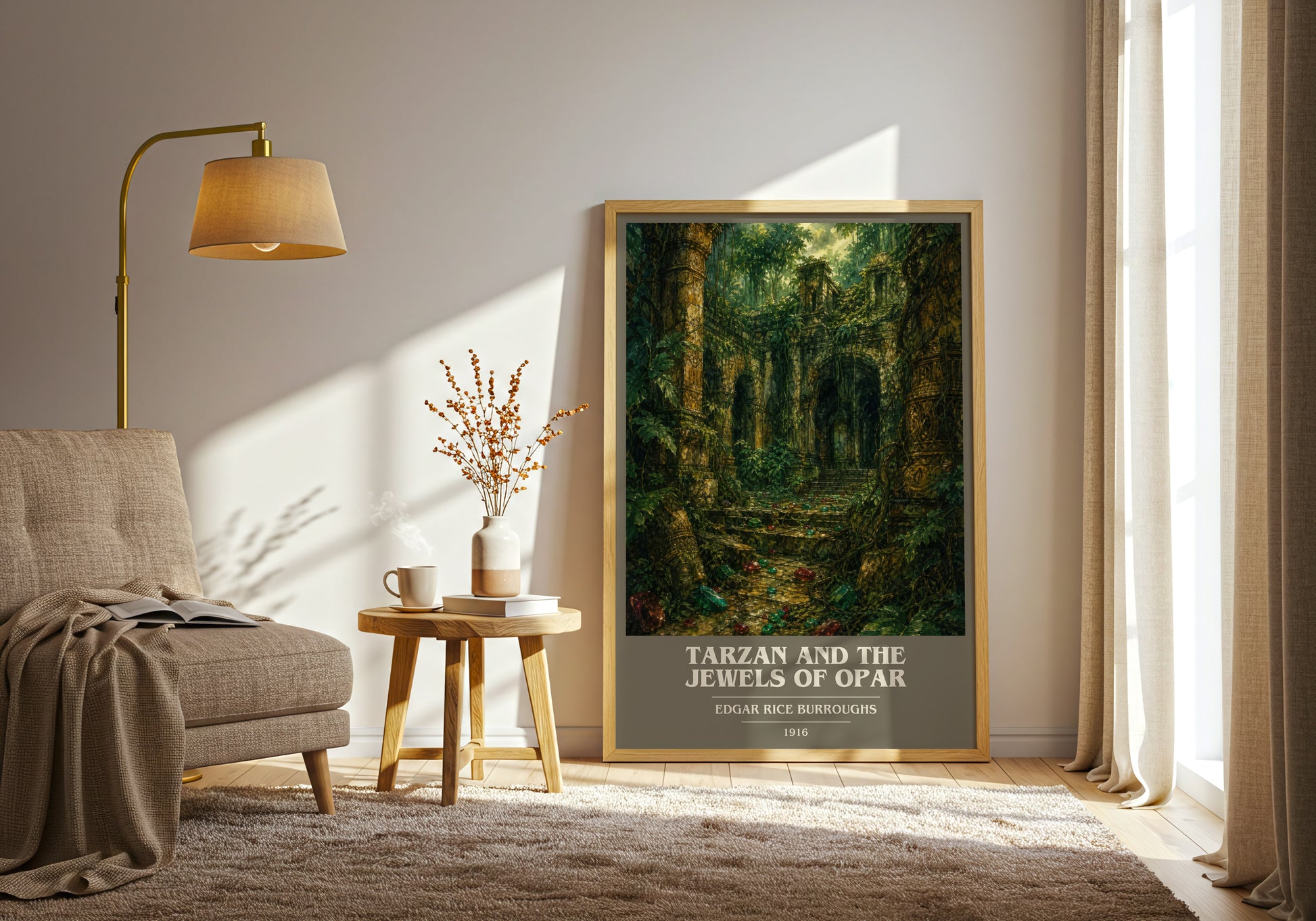 Tarzan And The Jewels Of Opar book cover print on bookshelf – Edgar Rice Burroughs fan gift