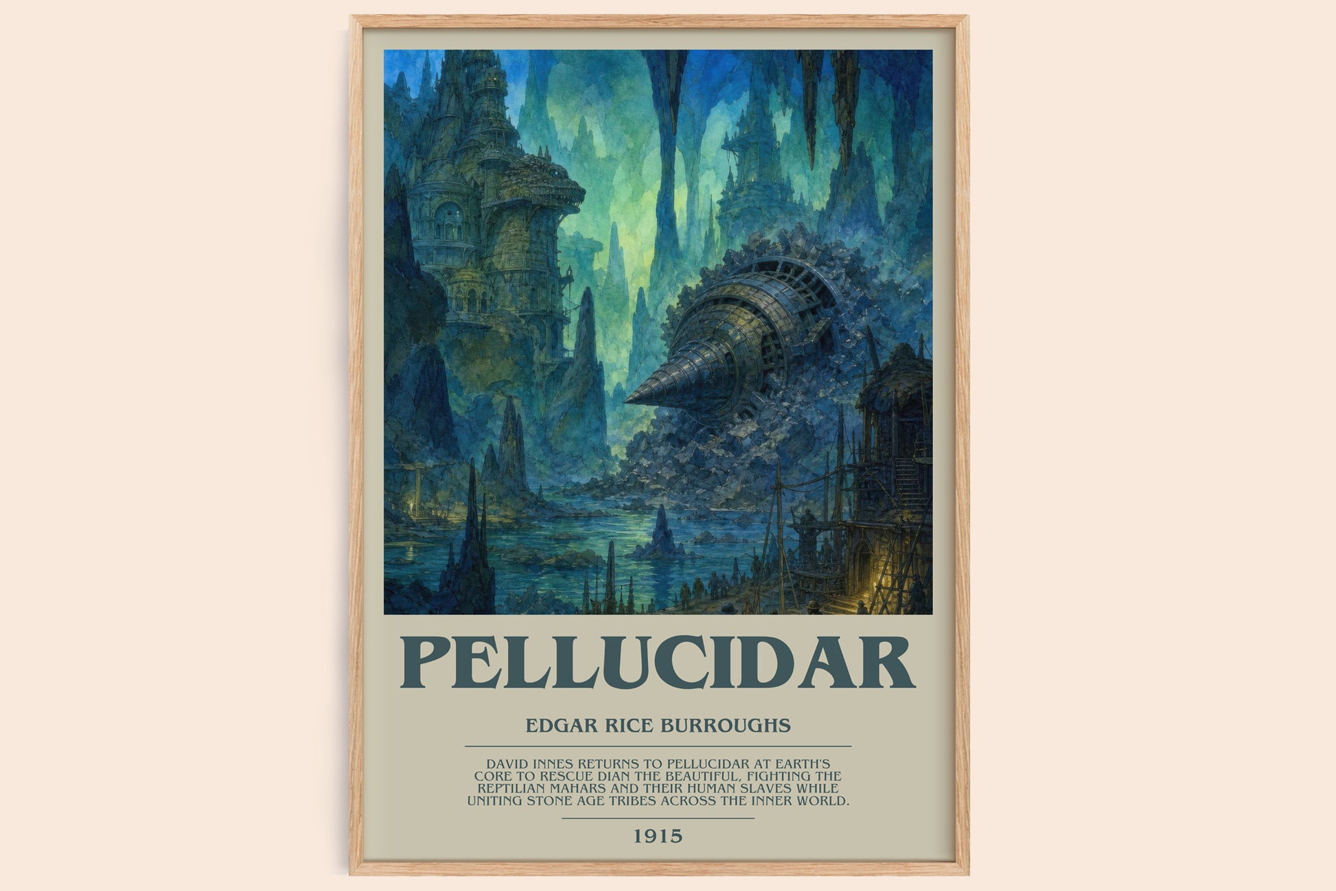 Pellucidar bookish book poster by Edgar Rice Burroughs – framed literary art print