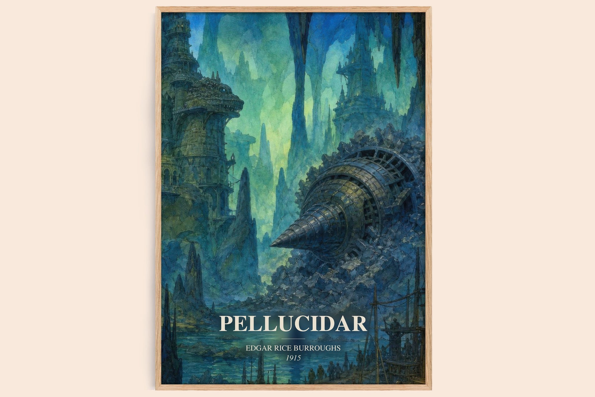 Pellucidar watercolour book poster by Edgar Rice Burroughs – framed literary art print