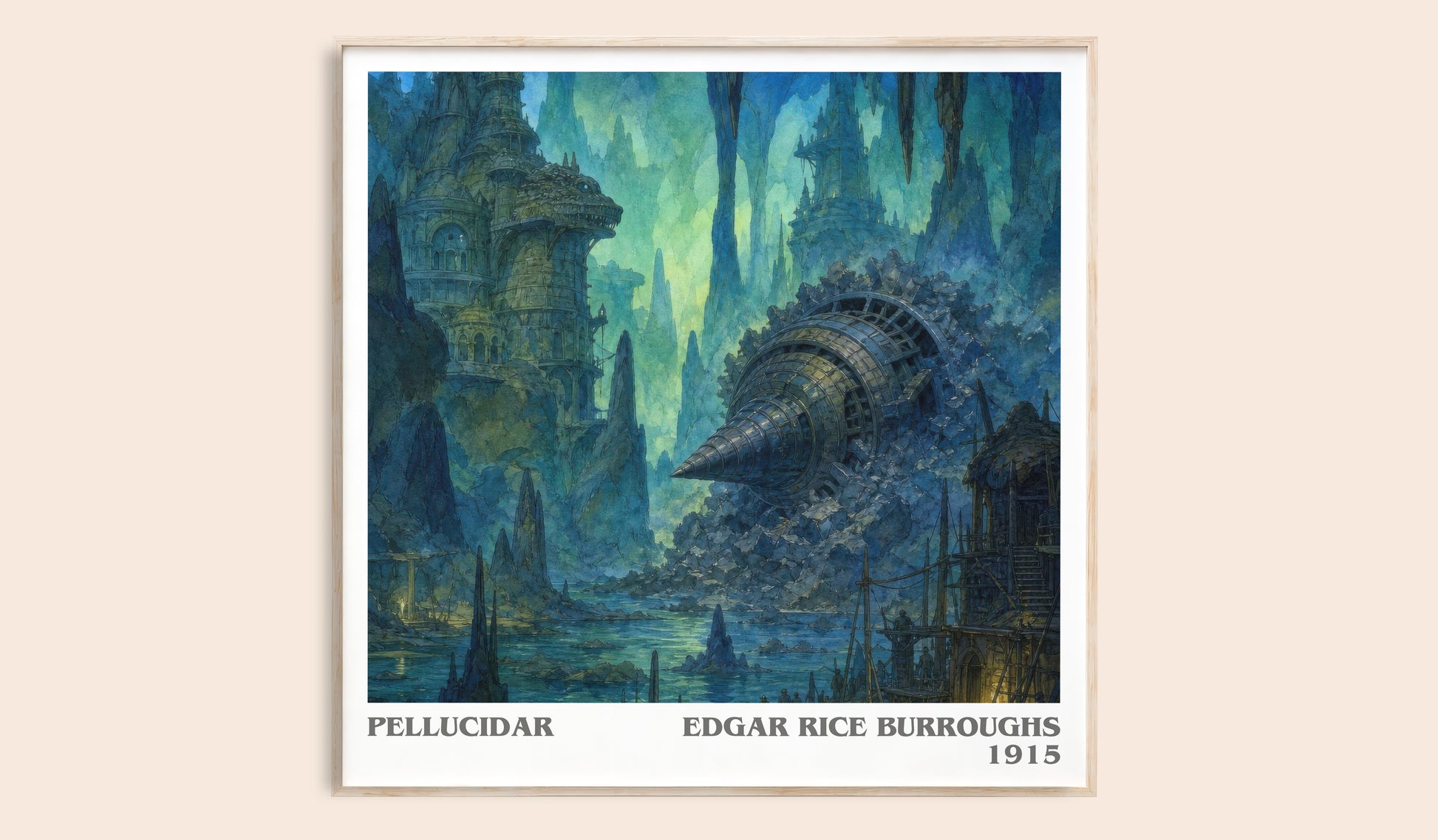 Pellucidar literary book poster by Edgar Rice Burroughs – framed literary art print