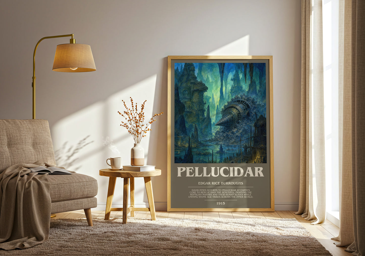 Pellucidar bookish print on bookshelf – Edgar Rice Burroughs fan gift