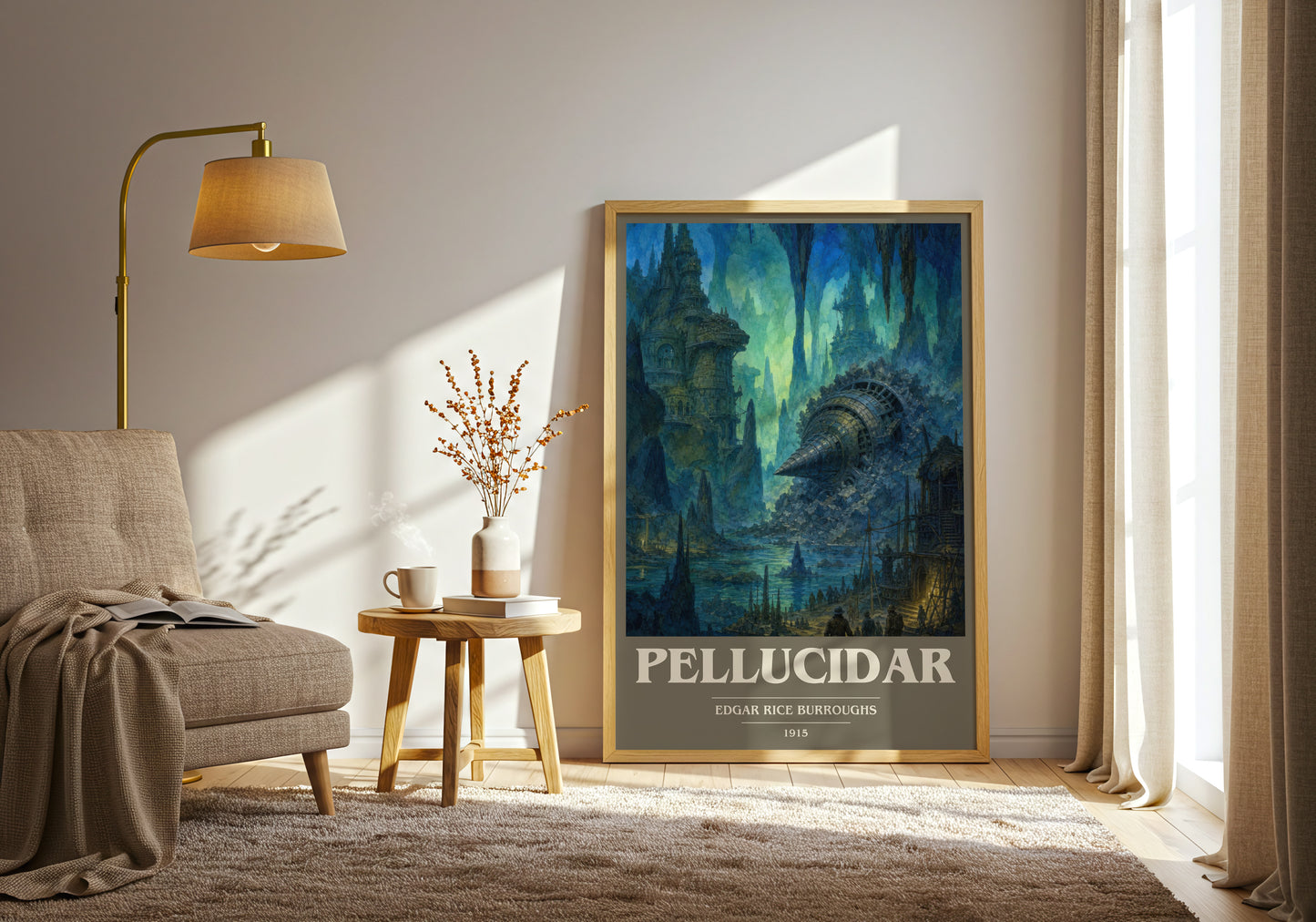 Pellucidar book cover print on bookshelf – Edgar Rice Burroughs fan gift