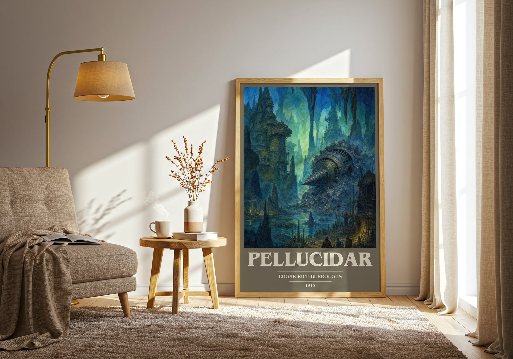 Pellucidar book cover print on bookshelf – Edgar Rice Burroughs fan gift