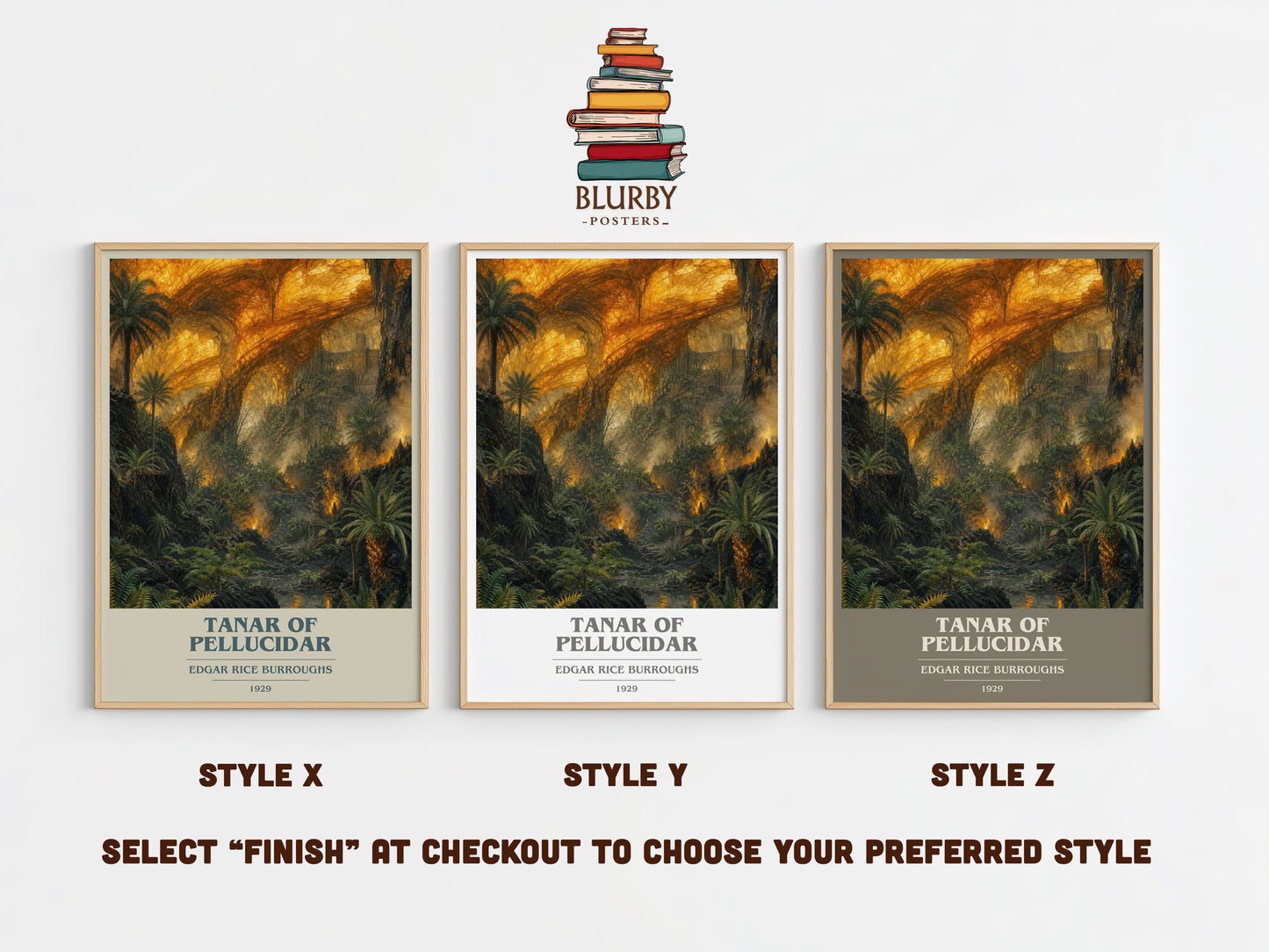 Tanar Of Pellucidar book cover print in frame leaning in hallway – sci fi wall art