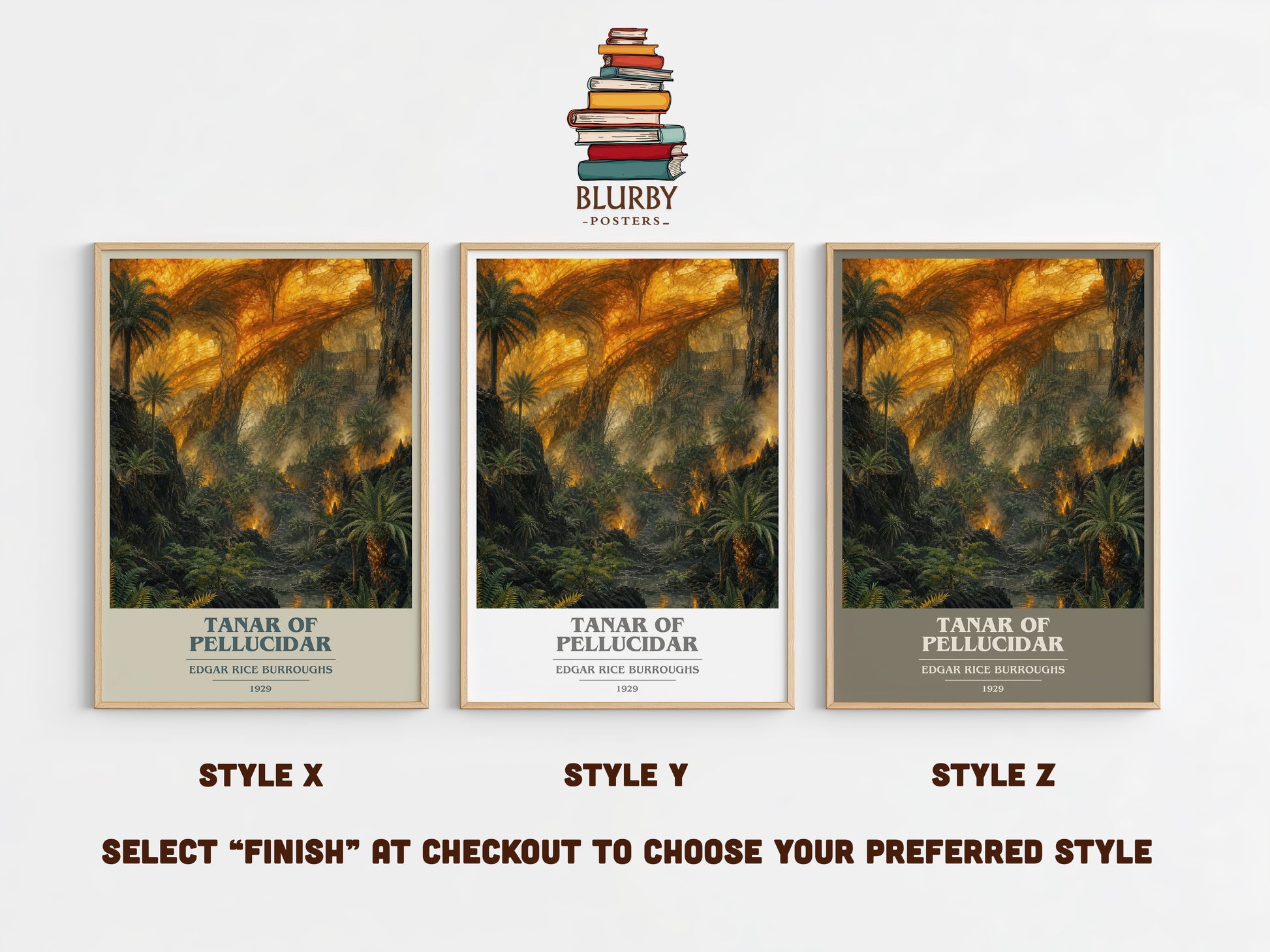 Tanar Of Pellucidar book cover print in frame leaning in hallway – sci fi wall art