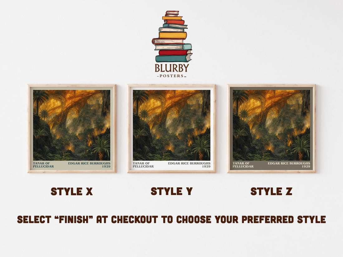 Tanar Of Pellucidar literary print in frame leaning in hallway – sci fi wall art (mockup)
