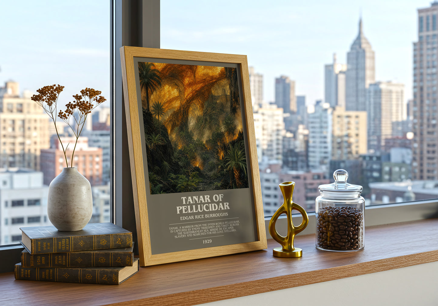 Tanar Of Pellucidar bookish print framed by window – literary home decor