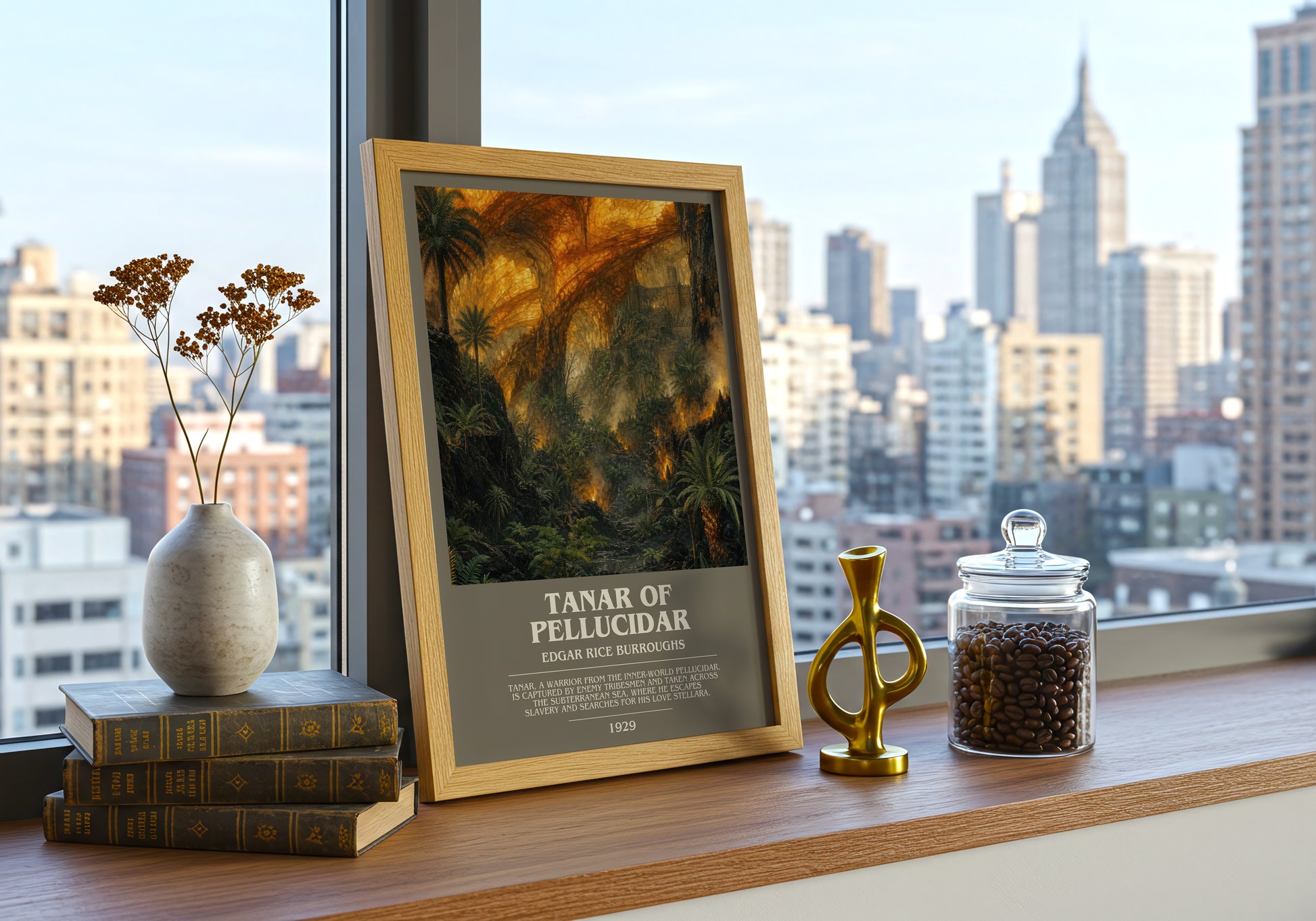 Tanar Of Pellucidar bookish print framed by window – literary home decor