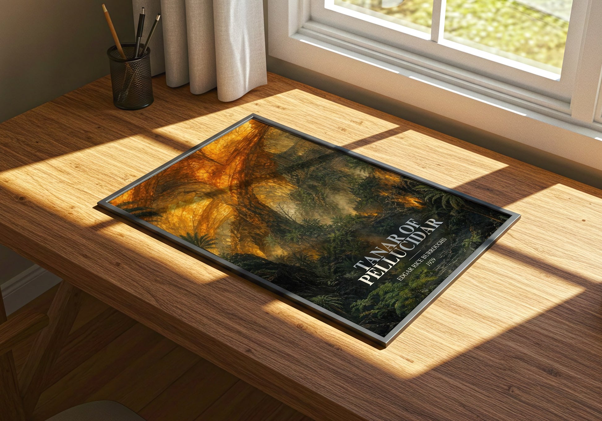 Tanar Of Pellucidar watercolour book poster framed on wall – sci fi wall art