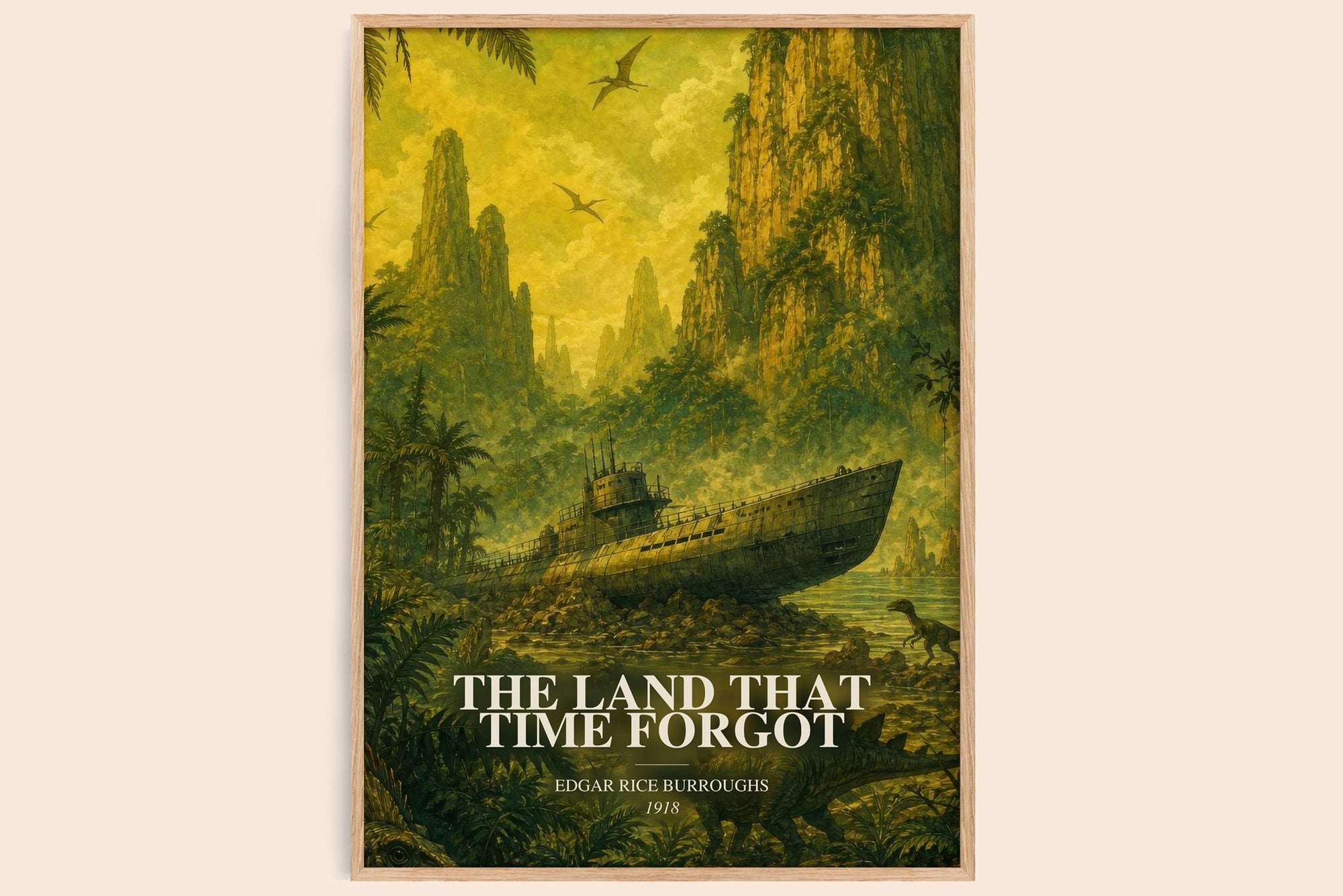 The Land That Time Forgot watercolour book poster by Edgar Rice Burroughs – framed literary art print