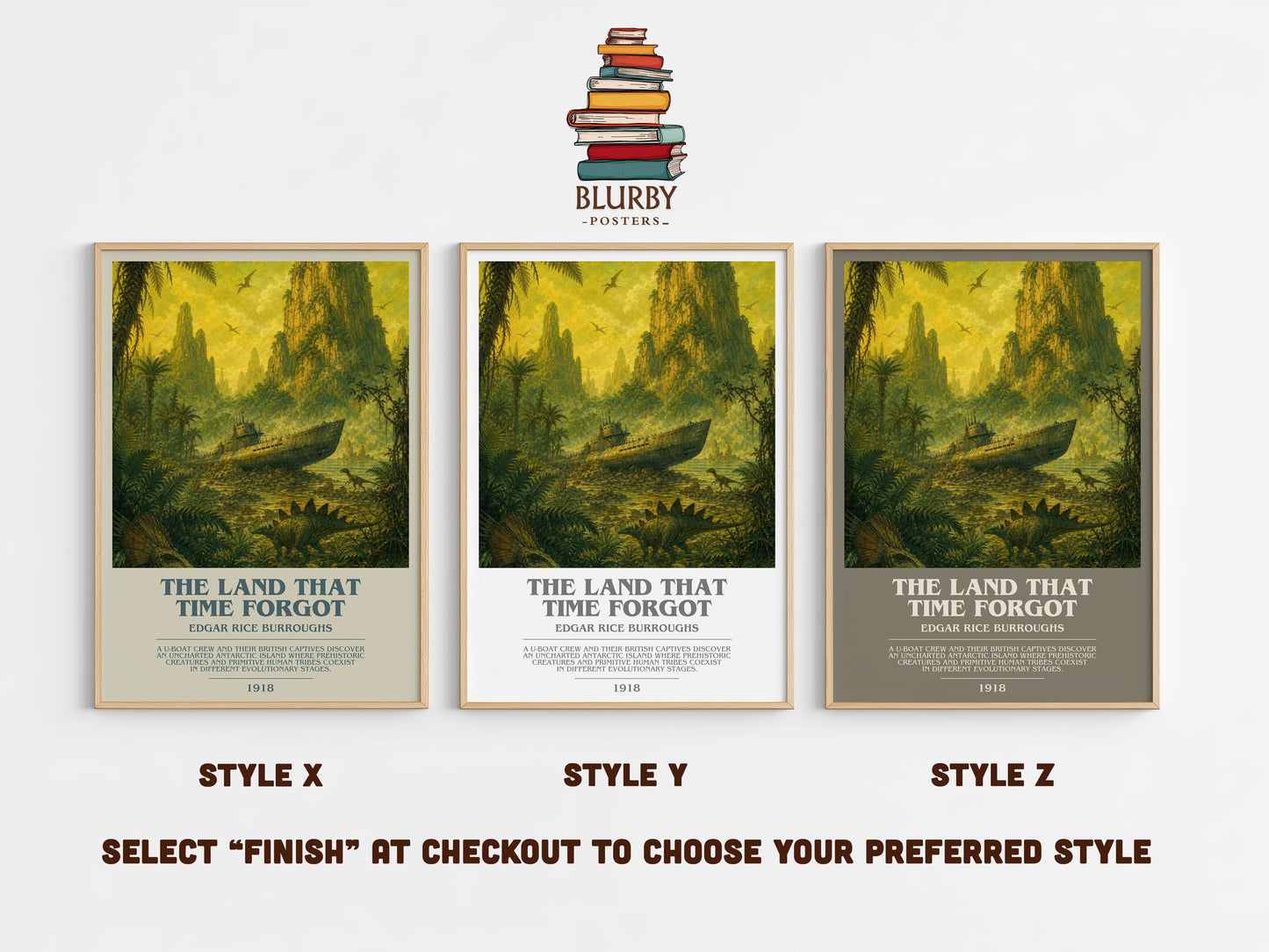 The Land That Time Forgot bookish print in frame leaning in hallway – sci fi wall art