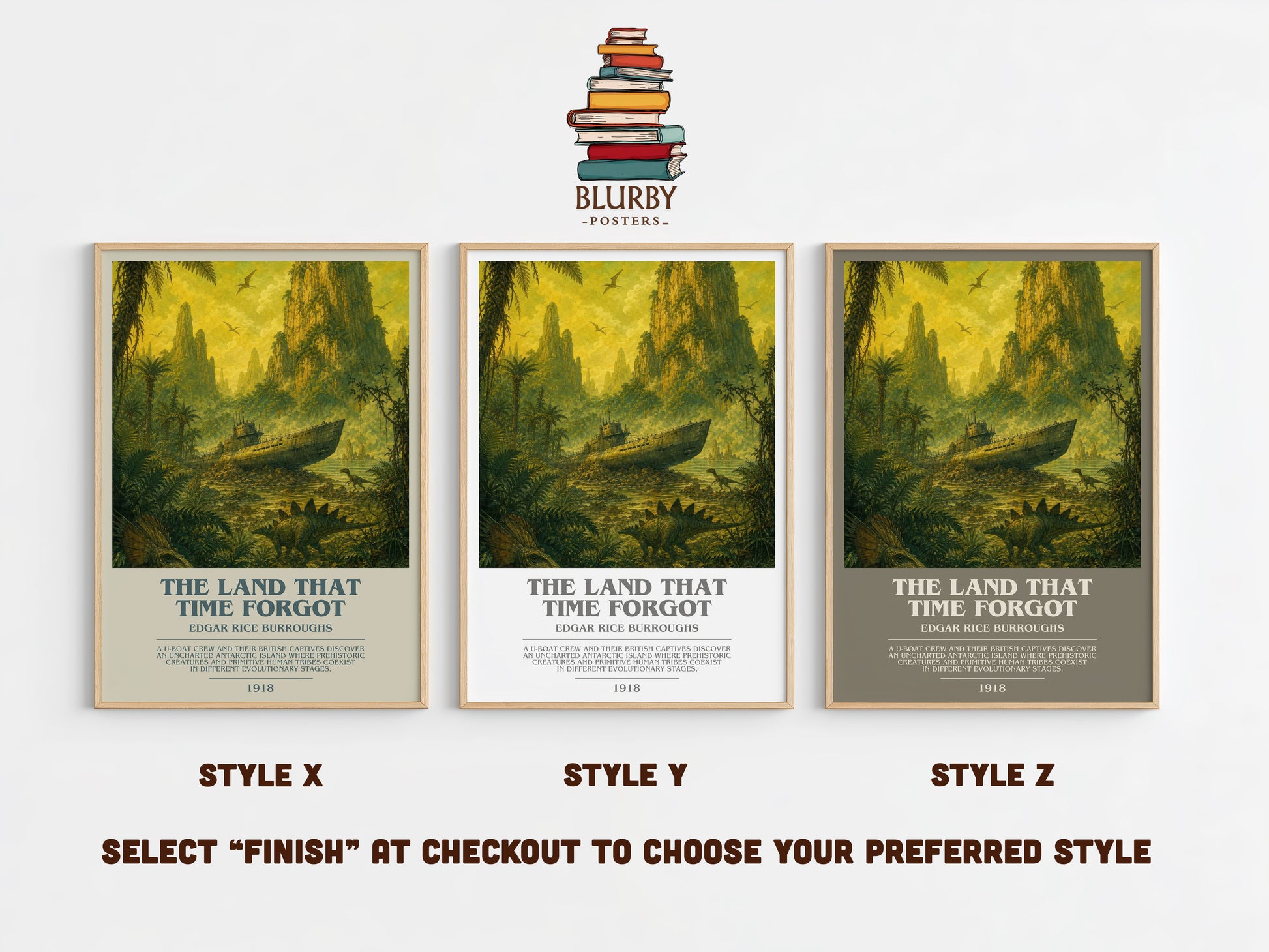 The Land That Time Forgot bookish print in frame leaning in hallway – sci fi wall art
