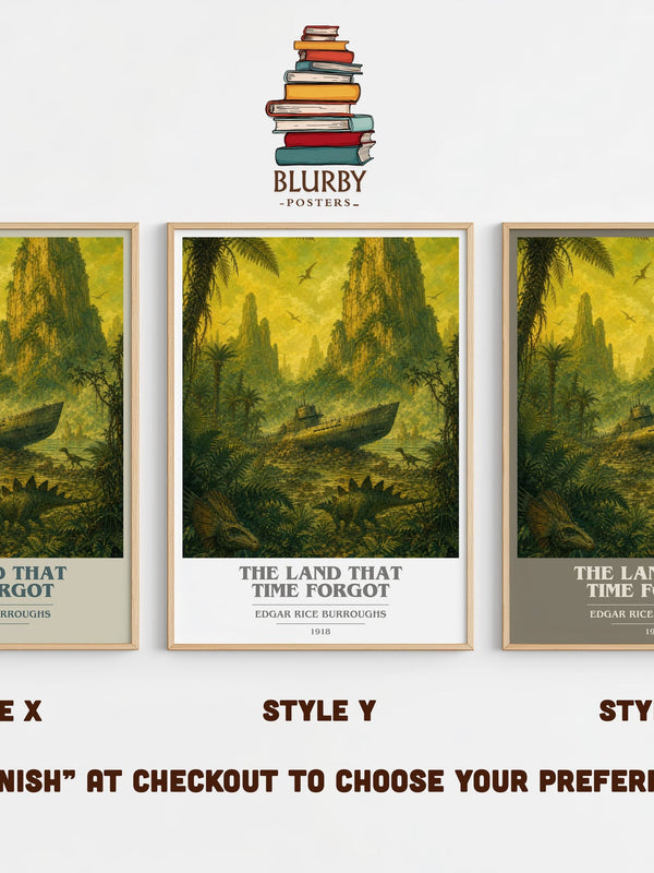 The Land That Time Forgot book cover print in frame leaning in hallway – sci fi wall art