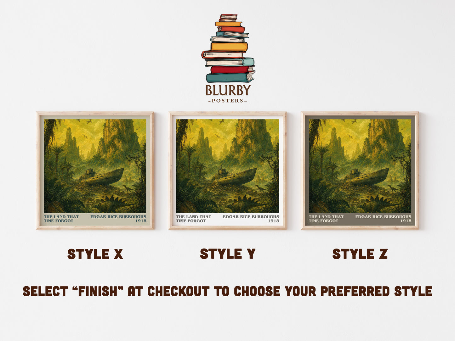 The Land That Time Forgot literary print in frame leaning in hallway – sci fi wall art