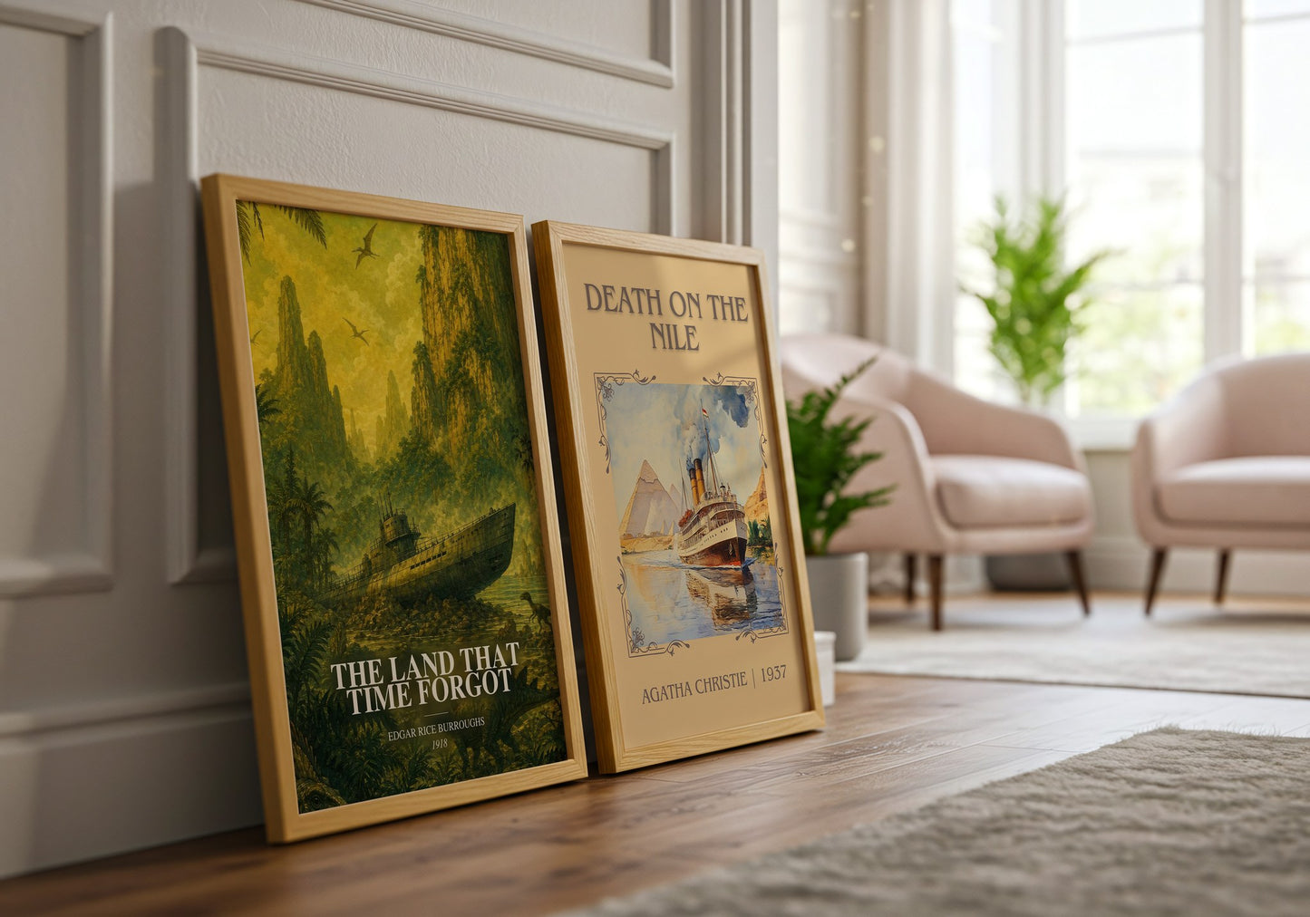 The Land That Time Forgot watercolour print framed by window – literary home decor
