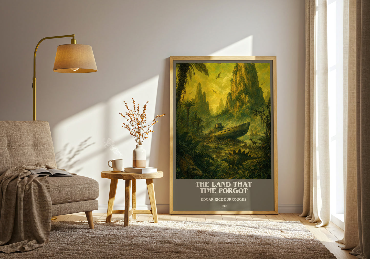 The Land That Time Forgot book cover print on bookshelf – Edgar Rice Burroughs fan gift
