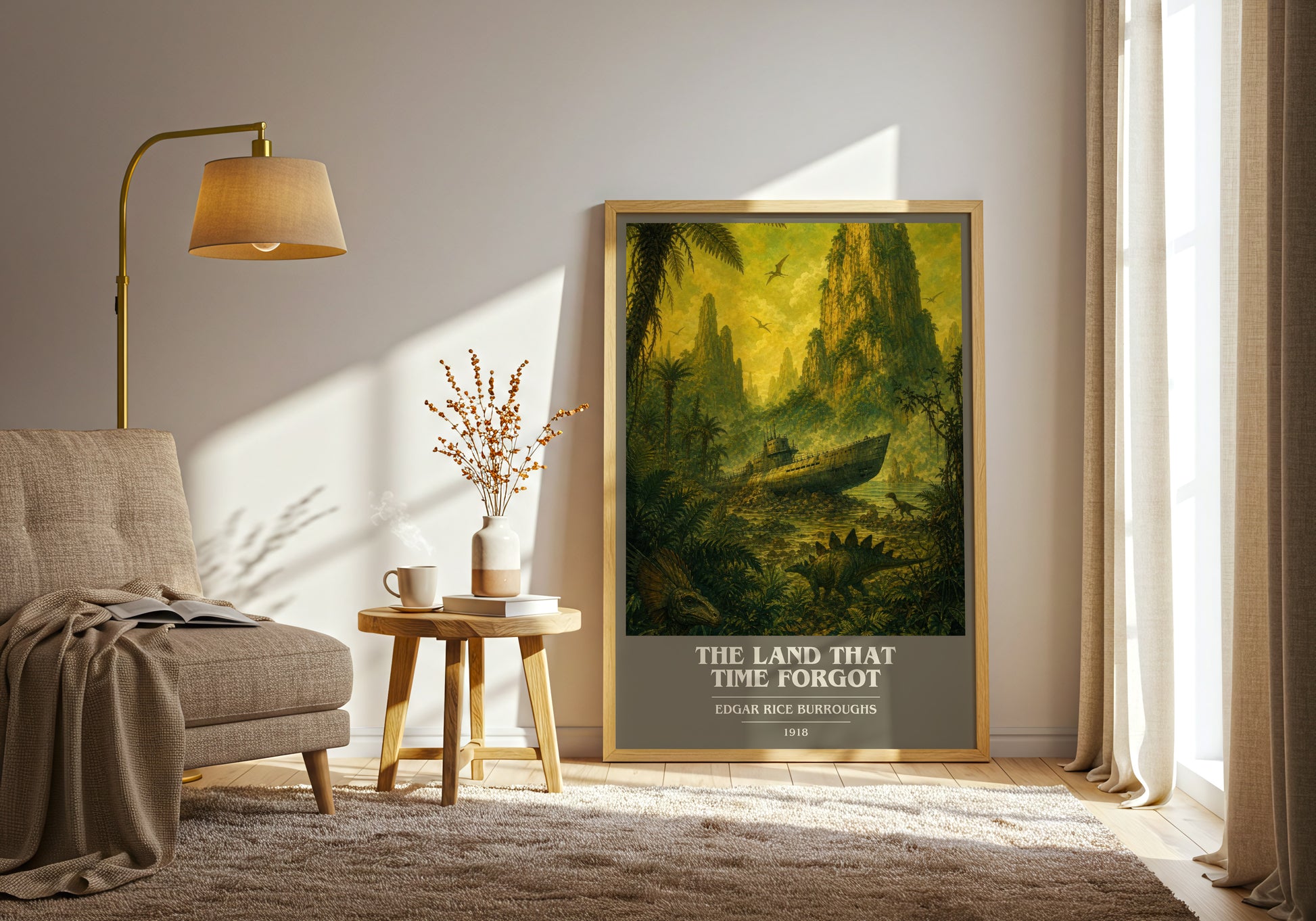 The Land That Time Forgot book cover print on bookshelf – Edgar Rice Burroughs fan gift